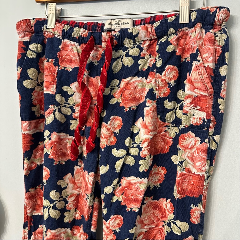Vtg Y2K Abercrombie & Fitch Plaid Pajama Pants Medium Floral Low Rise Flannel - Picture 2 of 9